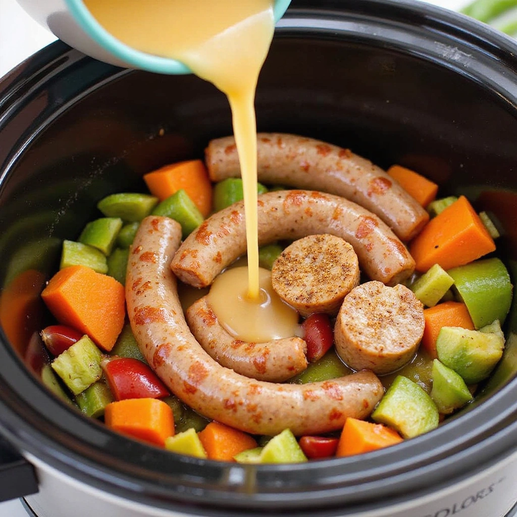 Breakfast Sausage Slow Cooker Recipes Family-Friendly Meals - Step 5: Add Liquid and Seasoning