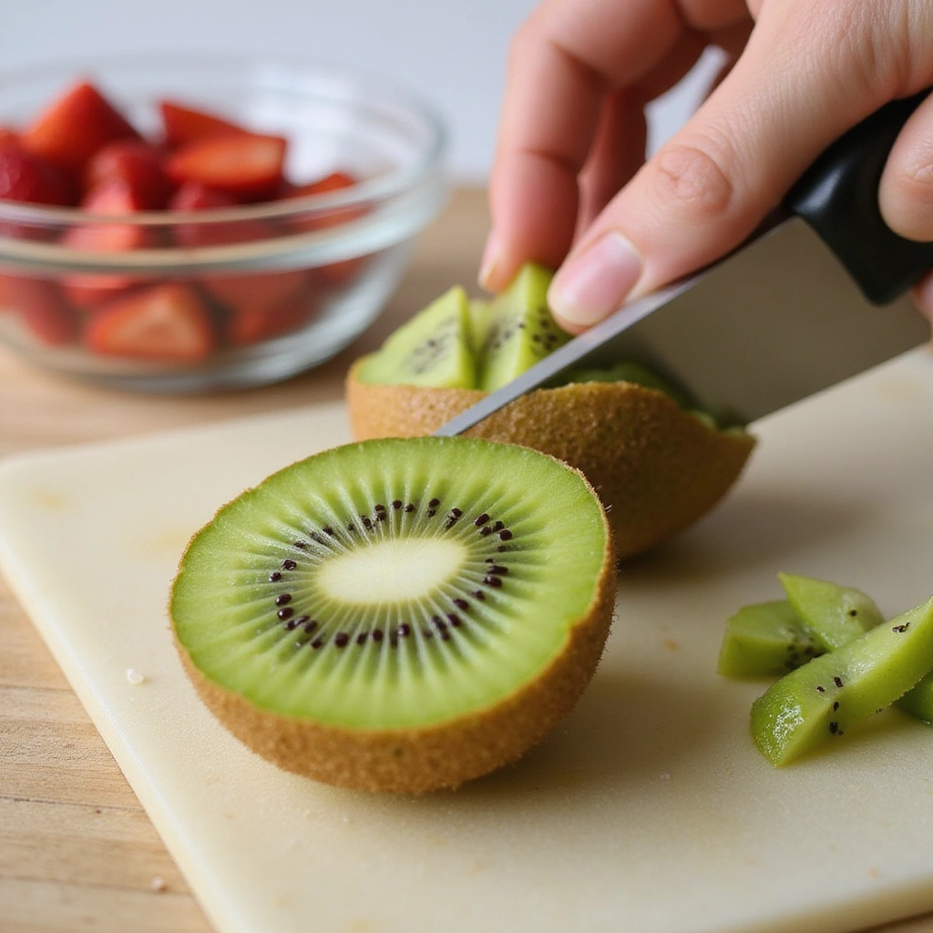 Fruit Salad for Brunch Breakfast Recipes Fresh & Colorful - Step 3: Dice the Kiwi
