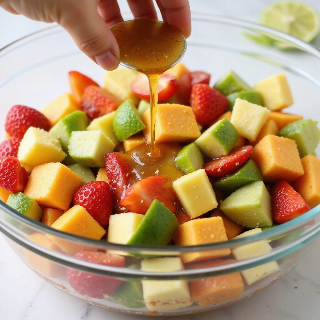 Fruit Salad for Brunch Breakfast Recipes Fresh & Colorful - Step 7: Combine Fruits and Dressing