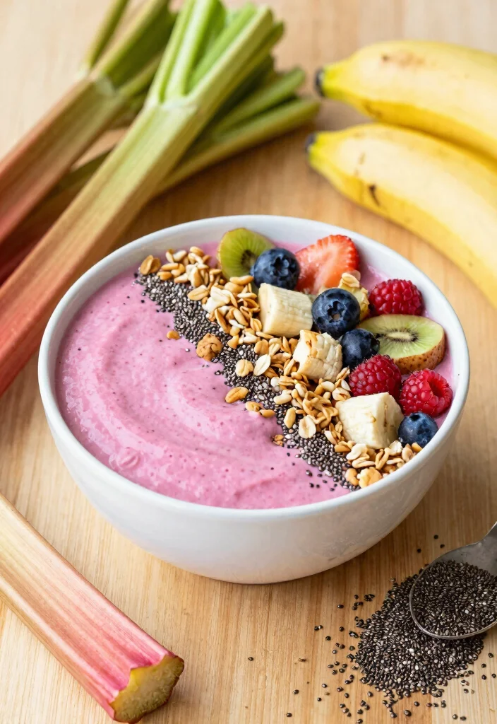 10 Vegan Rhubarb Recipes for Sweet and Tart Treats - 9. Rhubarb Smoothie Bowl 1