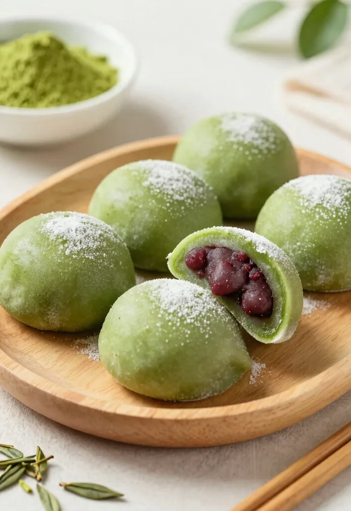 12 Chinese Dessert Recipes with Light Traditional Flavors - 1. Matcha Red Bean Mochi 1