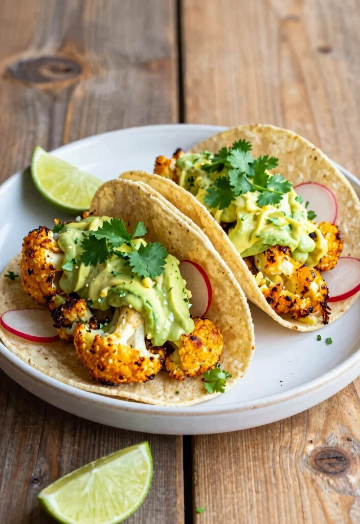 12 Veg Dinner Recipes for Simple Meatless Meals - 5. Cauliflower Tacos with Avocado Crema 1