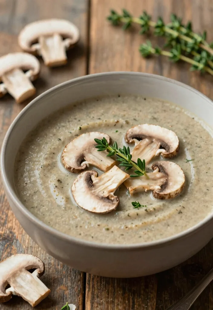 12 Vegan Soup Recipes for Cozy Nourishing Meals - 3. Creamy Mushroom and Thyme Soup 1