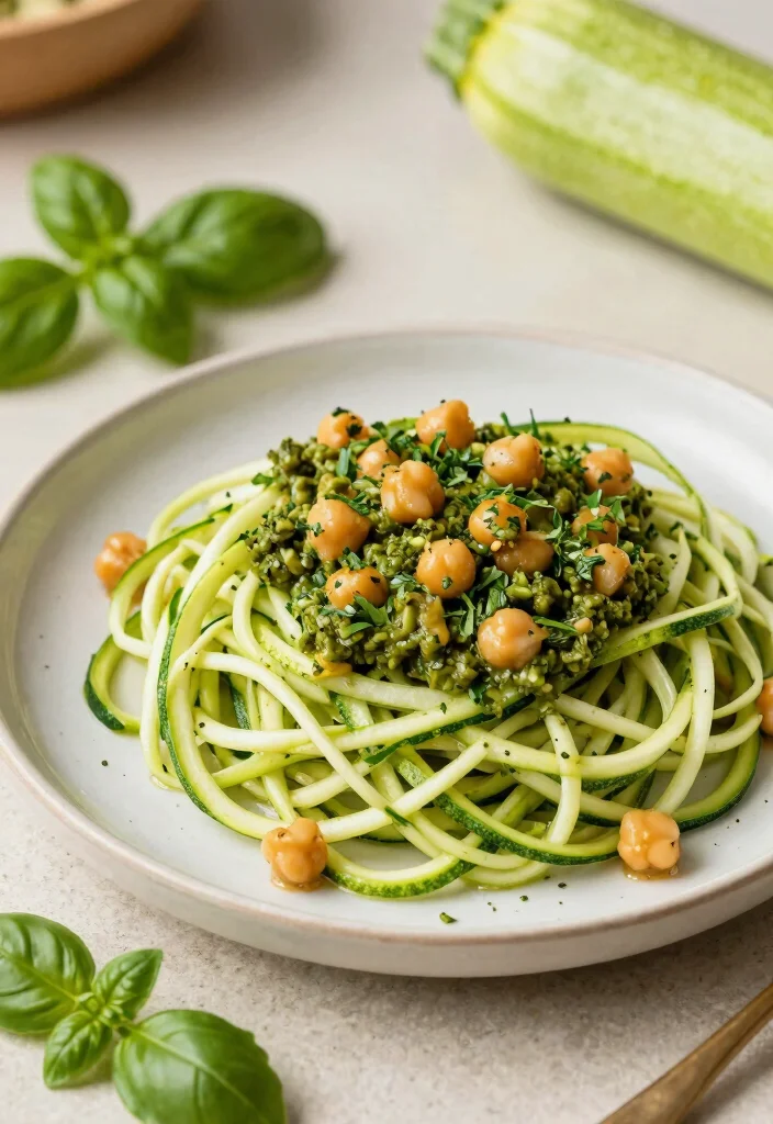 14 Healthy High Protein Recipes for Filling Everyday Meals - 14. Zucchini Noodles with Pesto and Chickpeas 1