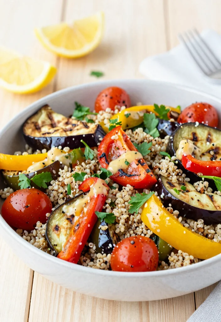 14 Vegan Vegetable Recipes for Colorful Plant Based Meals - 3. Roasted Vegetable Quinoa Salad 1