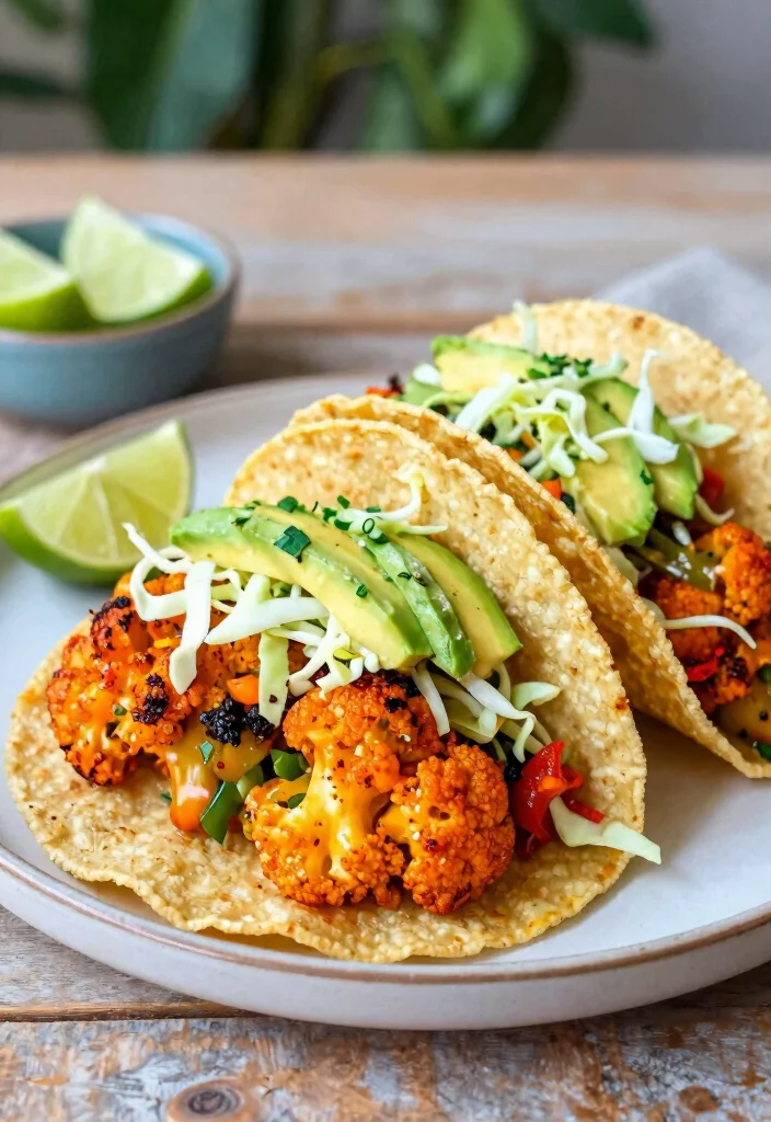 14 Vegan Vegetable Recipes for Colorful Plant Based Meals - 7. Spicy Cauliflower Tacos 1
